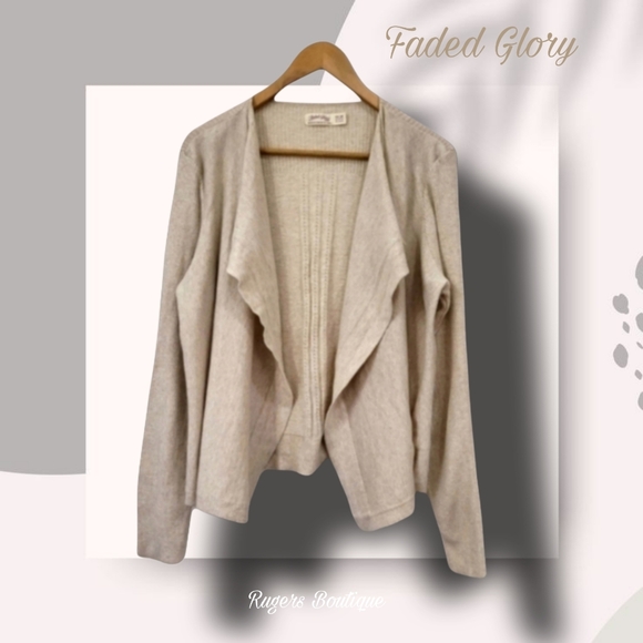 Faded Glory Sweaters - 🌿Faded Glory Women's XXL Soft Knit Beige Cardigan with Flowy Front Lapel